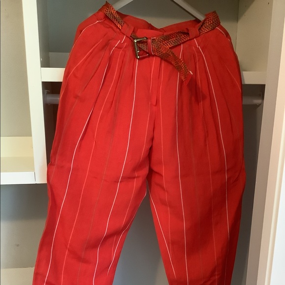 Vintage Tomato Red Pinstripe Linen Trousers - Picture 1 of 3